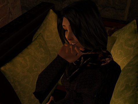 She laughed until she had slipped down deep into her pile of cushions.