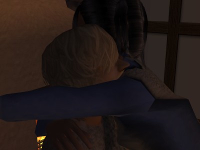 He lifted her up and carried her to the fireside.