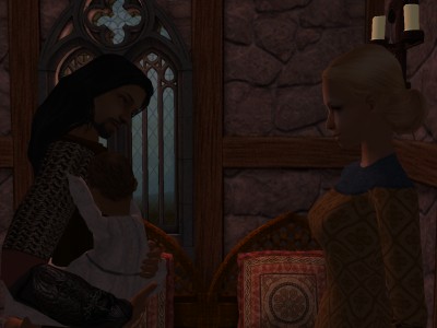 Leofric bounced his baby and spoke to her occasionally when she seemed to ask a question.